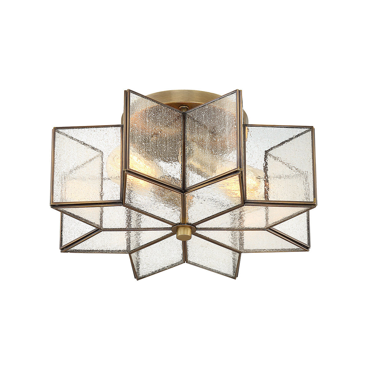 Modern 2 Light 16 inch Natural Brass Semi-Flush Ceiling Light