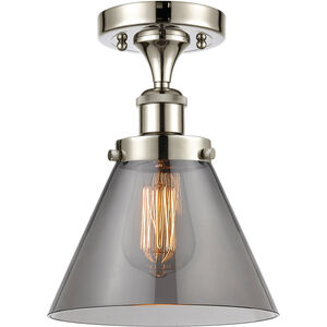 Ballston Large Cone 1 Light 8 inch Polished Nickel Semi-Flush Mount Ceiling Light in Plated Smoke Glass