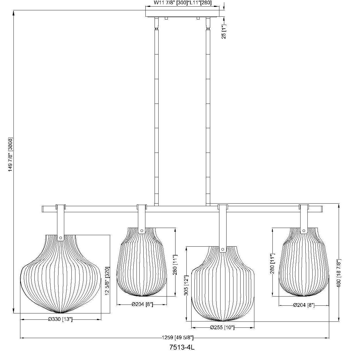 Newbury 4 Light 49.75 inch Modern Gold Linear Chandelier Ceiling Light