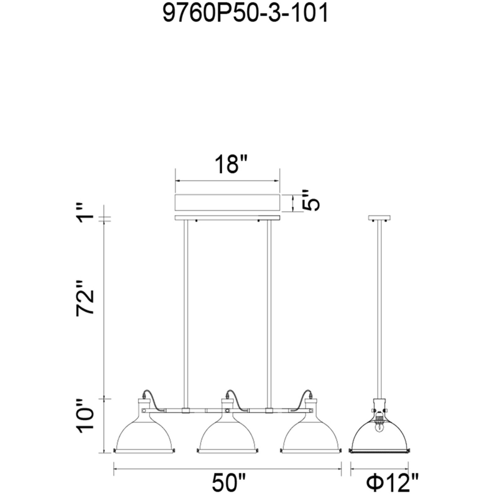 Strum 3 Light 50 inch Black Island/Pool Table Light Ceiling Light