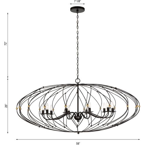 Zucca 10 Light 58 inch English Bronze and Antique Gold Chandelier Ceiling Light