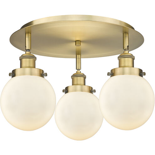 Beacon 3 Light 17.75 inch Brushed Brass Flush Mount Ceiling Light in Matte White