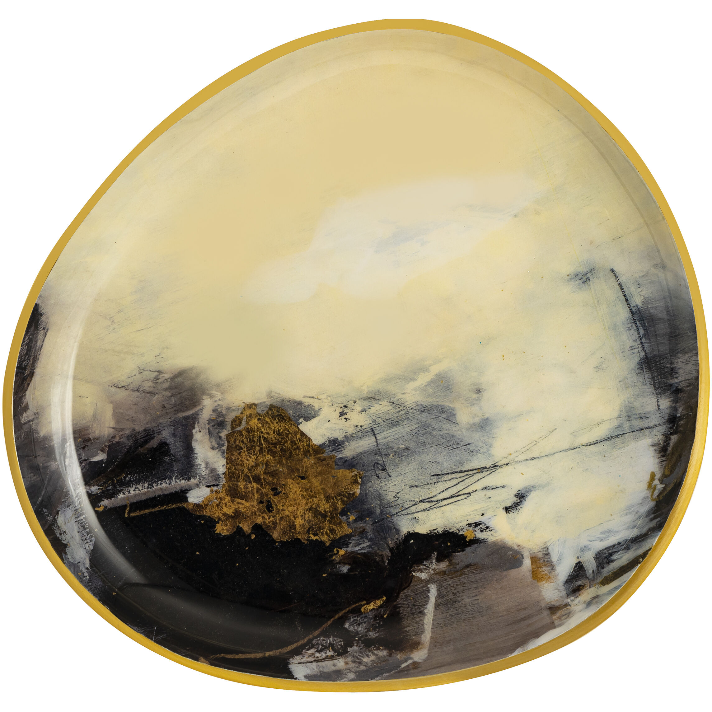 Haley Satin Brass with White Enamel and Black Enamel Tray, Set of 3