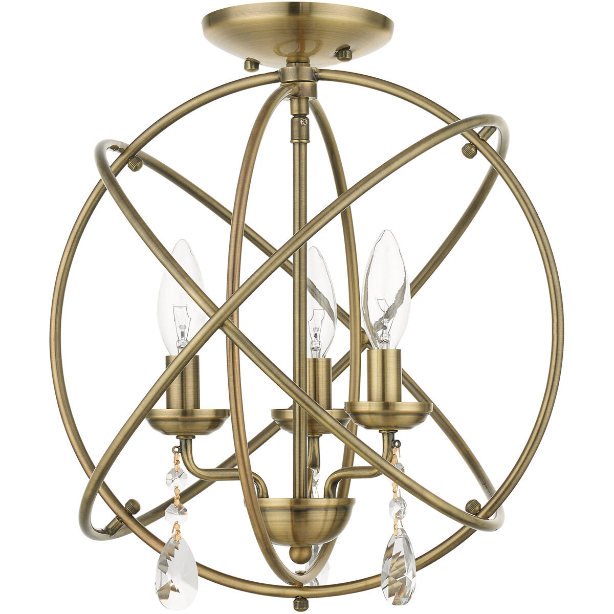 Aria 3 Light 15.5 inch Antique Brass Convertible Chandelier / Semi Flush Ceiling Light