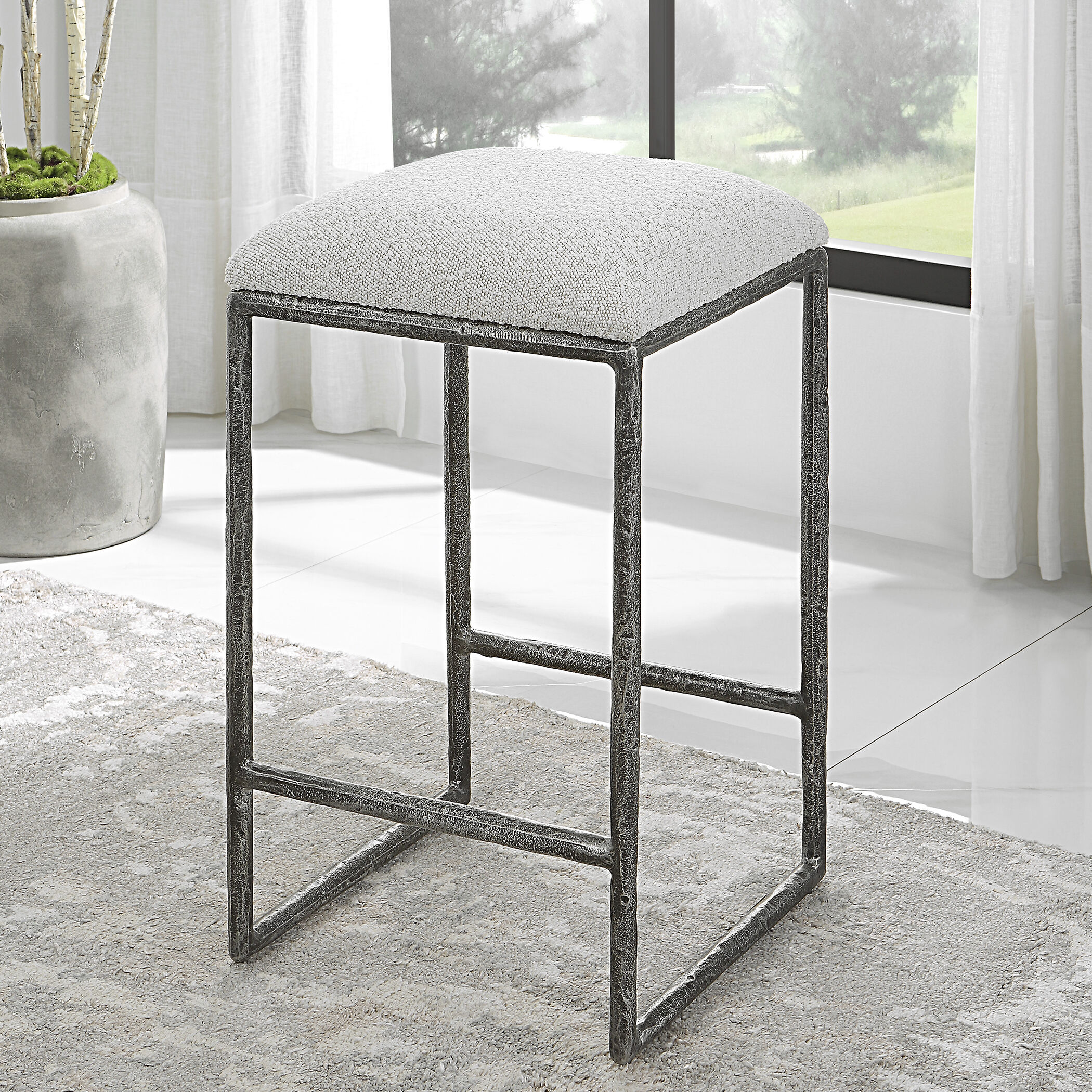 Brisbane 26 inch Distressed Charcoal with Ivory and Warm Gray Counter Stool