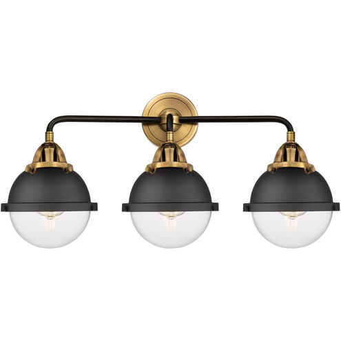 Nouveau 2 Hampden 3 Light 25.25 inch Black Antique Brass Bath Vanity Light Wall Light in Clear Glass