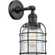Franklin Restoration Small Bell Cage 1 Light 5 inch Matte Black Semi-Flush Mount Ceiling Light in Seedy Glass, Franklin Restoration