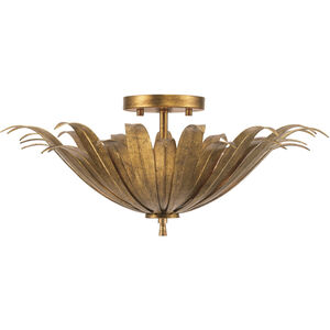 Eden 3 Light 18 inch Antique Gold Semi-Flush Mount Ceiling Light