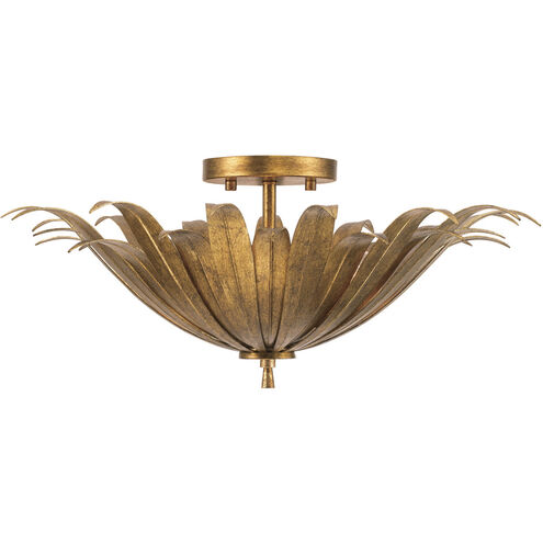 Eden 3 Light 18 inch Antique Gold Semi-Flush Mount Ceiling Light