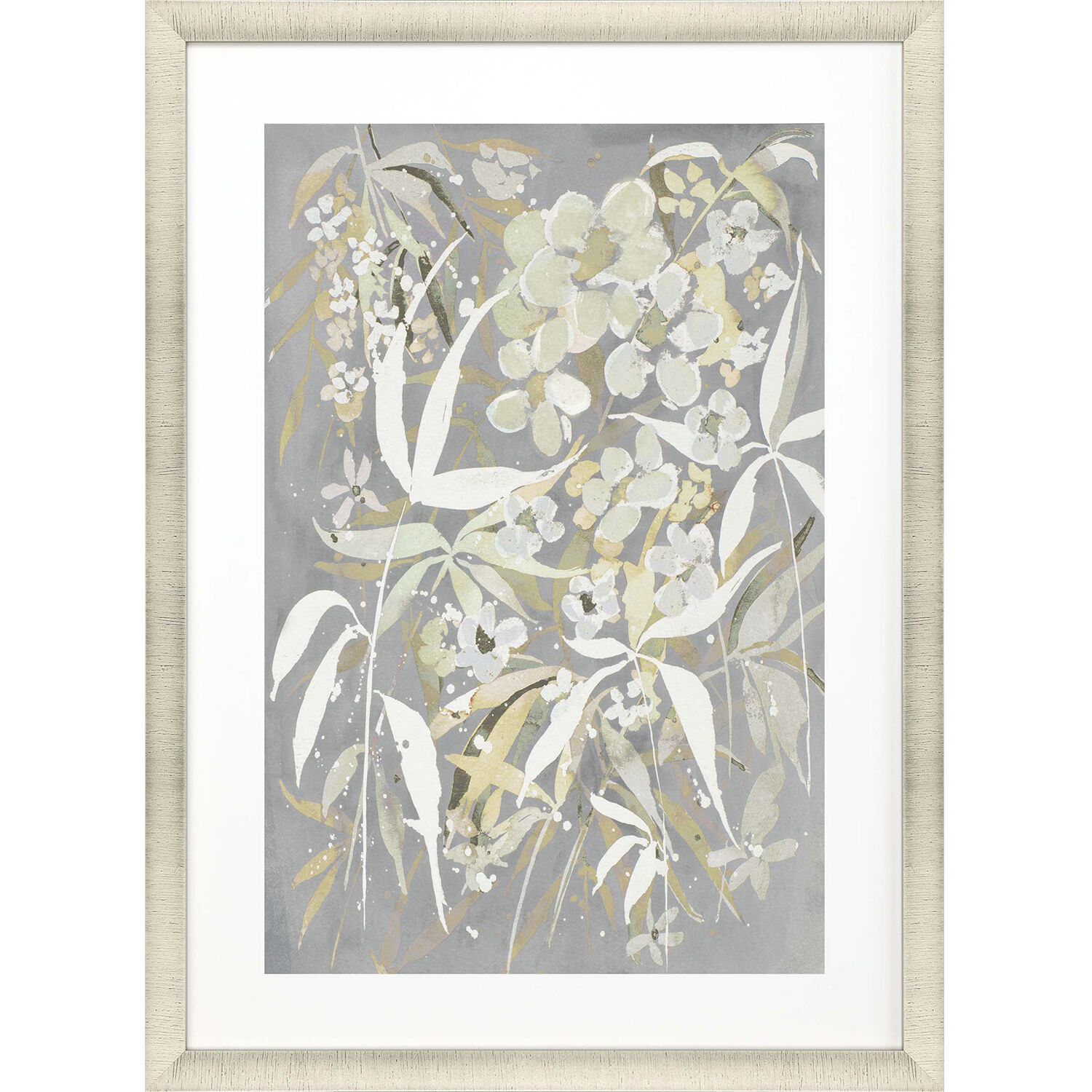 Wild Botanicals Gray and Green and White and Yellow Framed Art