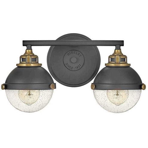 Fletcher 2 Light 16 inch Black with Heritage Brass Vanity Light Wall Light