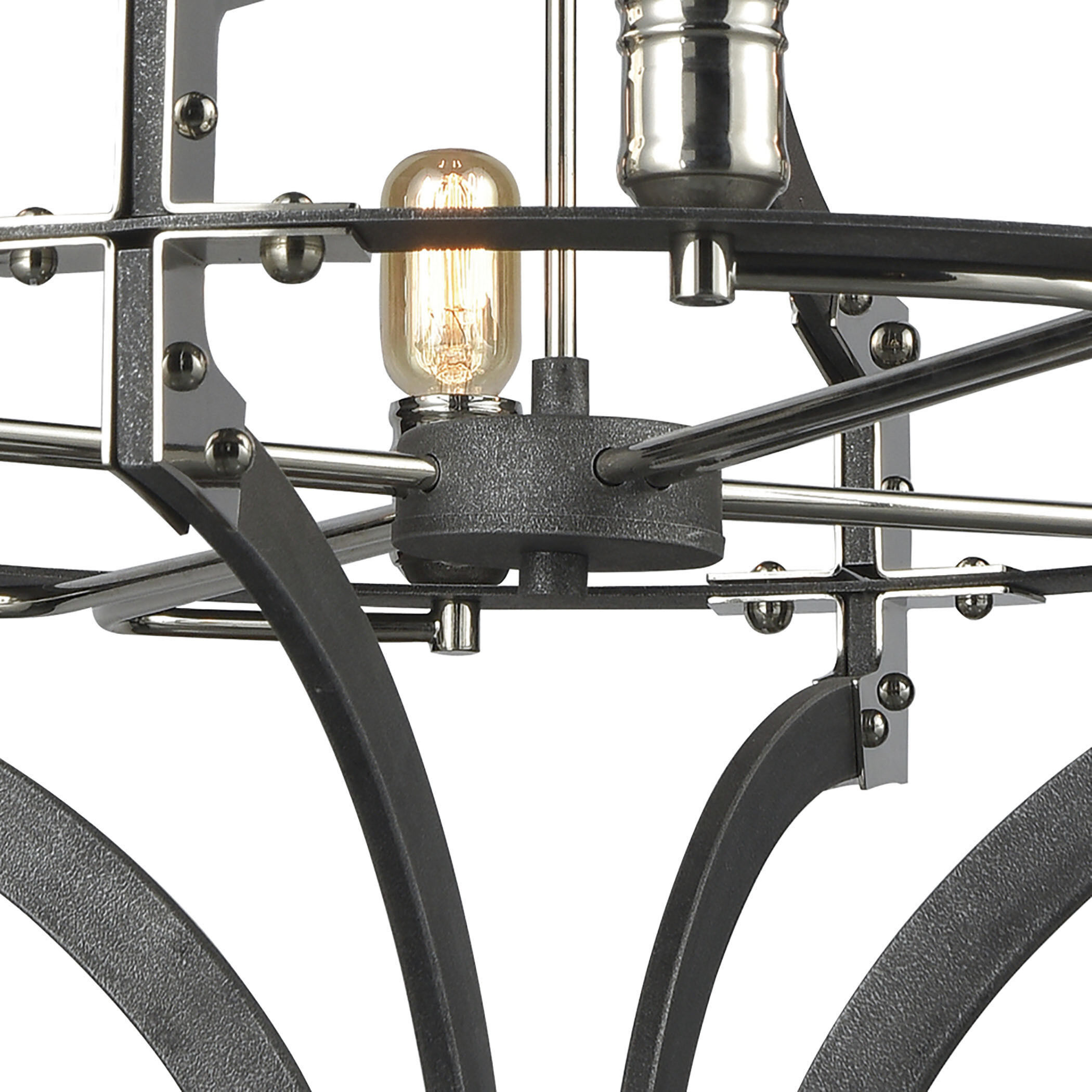 Riveted Plate 8 Light 28 inch Silverdust Iron with Polished Nickel Chandelier Ceiling Light