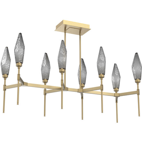 Rock Crystal LED Gilded Brass Linear Pendant Ceiling Light in Chilled Smoke, 2700K LED