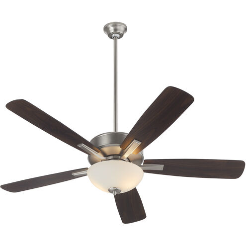 Ovation 52 inch Satin Nickel with Silver/Walnut Blades Ceiling Fan in 2 Light Satin Opal Glass Bowl