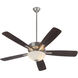 Ovation 52 inch Satin Nickel with Silver/Walnut Blades Ceiling Fan in 2 Light Satin Opal Glass Bowl