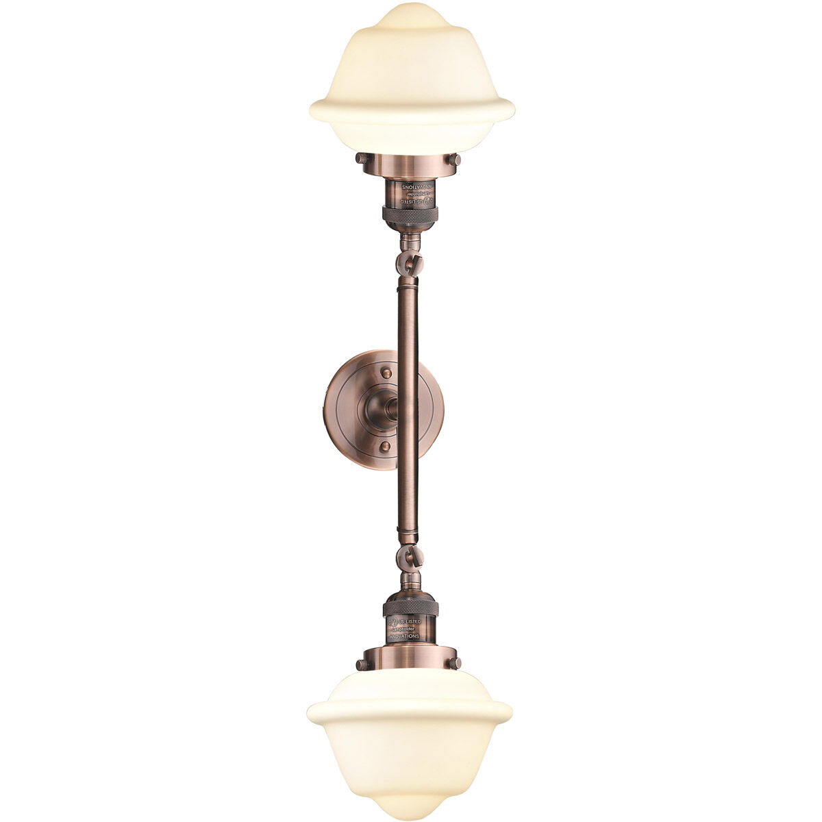 Franklin Restoration Small Oxford 2 Light 17 inch Antique Copper Bath Vanity Light Wall Light in Matte White Glass, Franklin Restoration