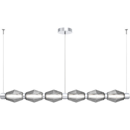 Aalto Mandrel Linear Chandelier Ceiling Light in 3000K LED, Classic Silver, Optic Rib Smoke