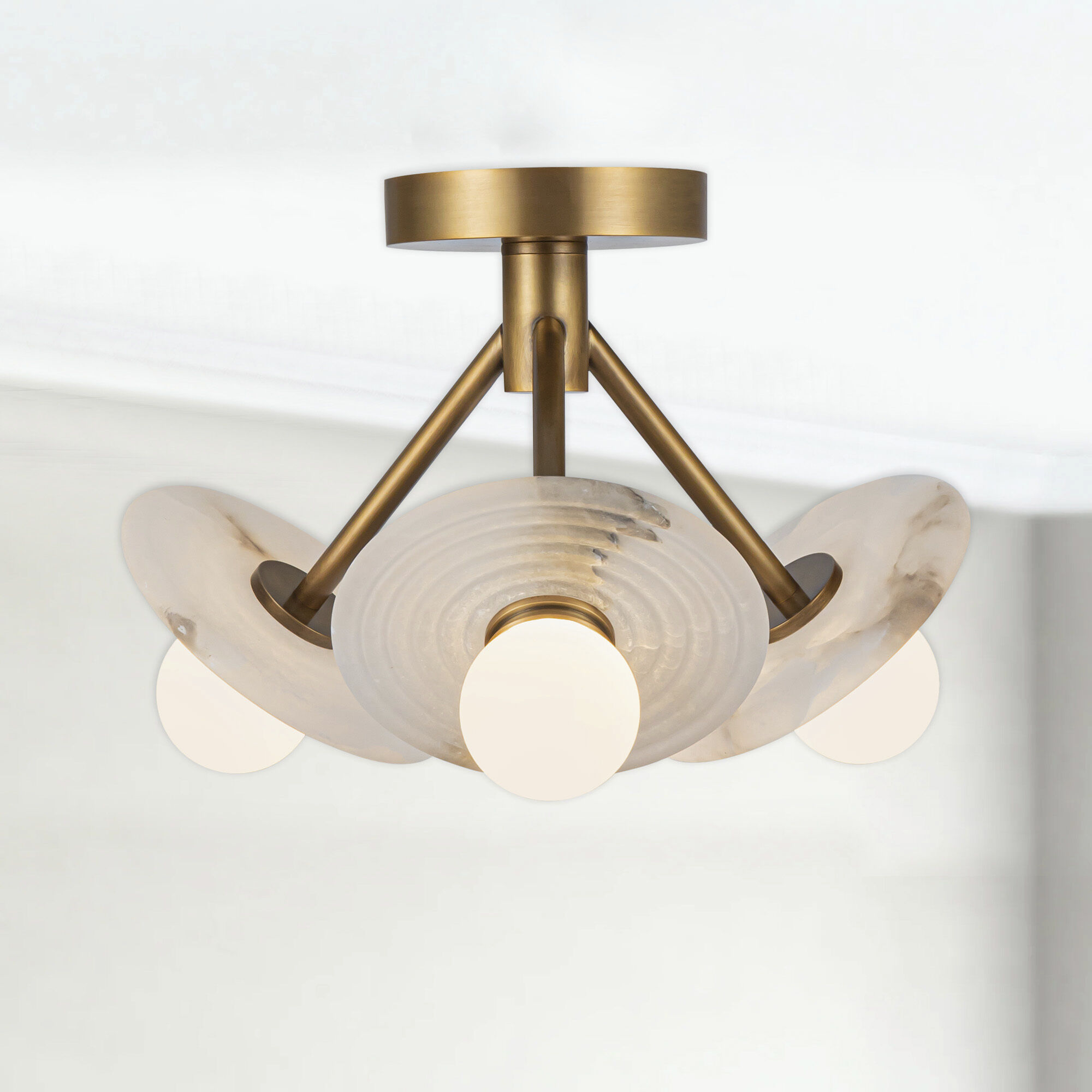 Dahlia LED 13 inch Vintage Brass/Alabaster Semi-Flush Mount Ceiling Light