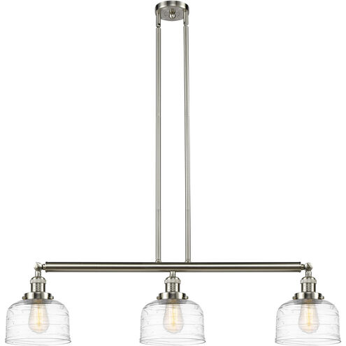Franklin Restoration Bell LED 40.5 inch Brushed Satin Nickel Island Light Ceiling Light in Clear Deco Swirl Glass