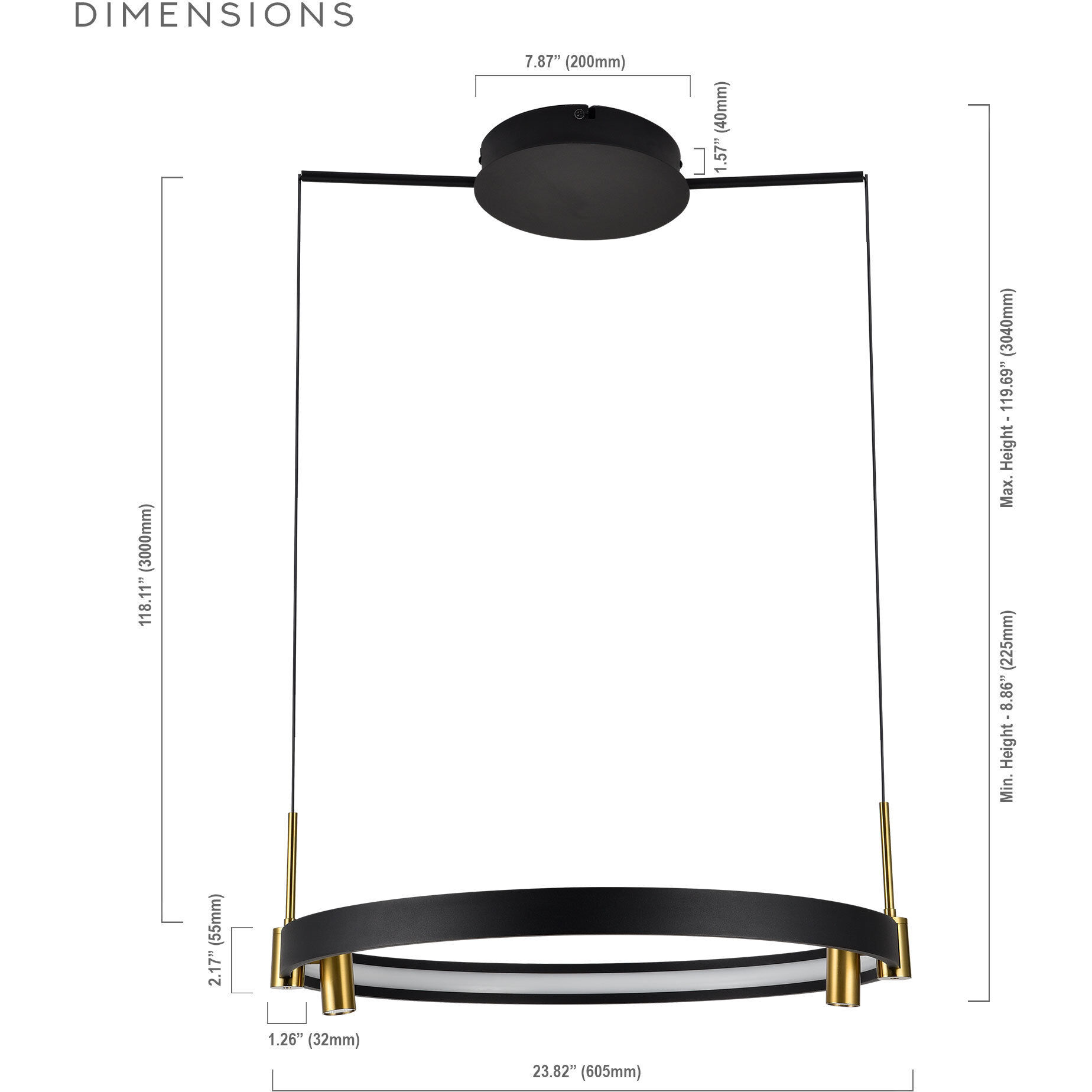 Tania 23 inch Black/Antique Brass Chandelier Ceiling Light