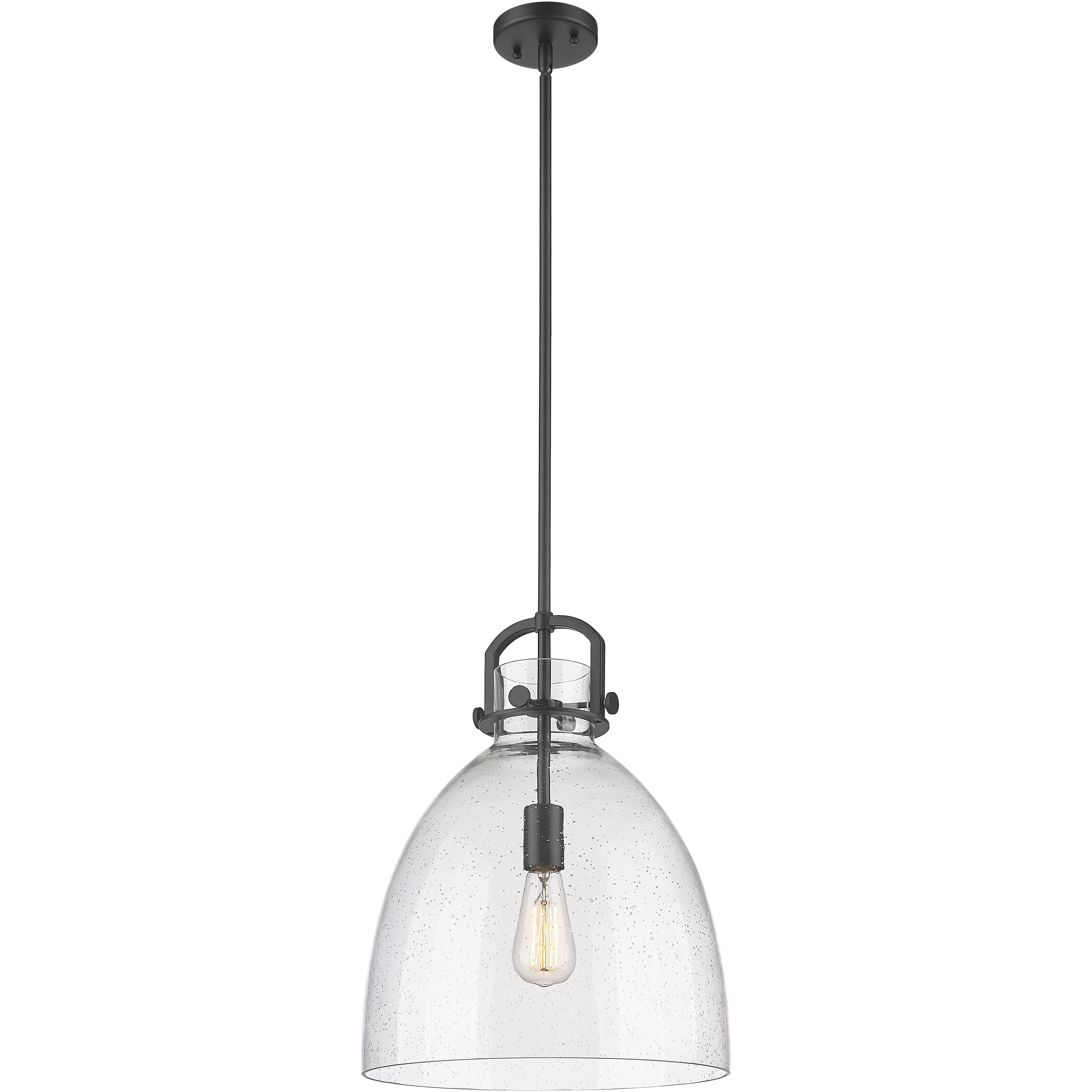 Newton Bell 1 Light 14 inch Matte Black Pendant Ceiling Light in Seedy Glass