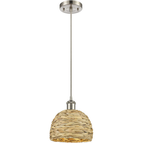 Woven Rattan 1 Light 8 inch Satin Nickel Pendant Ceiling Light