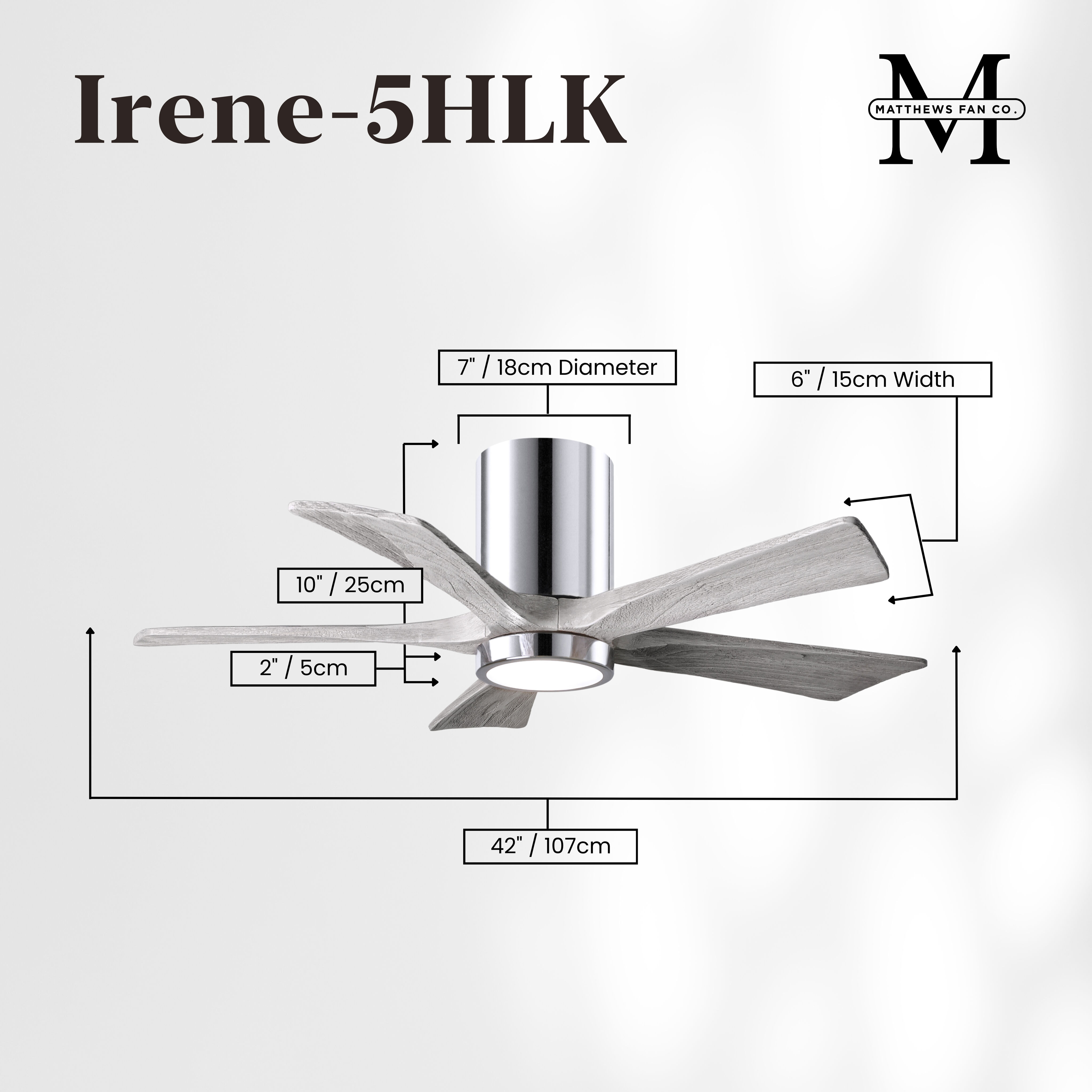 Atlas Irene-5HLK 42 inch Polished Chrome with Barn Wood Tone Blades Flush Mount Paddle Fan, Flush Mounted