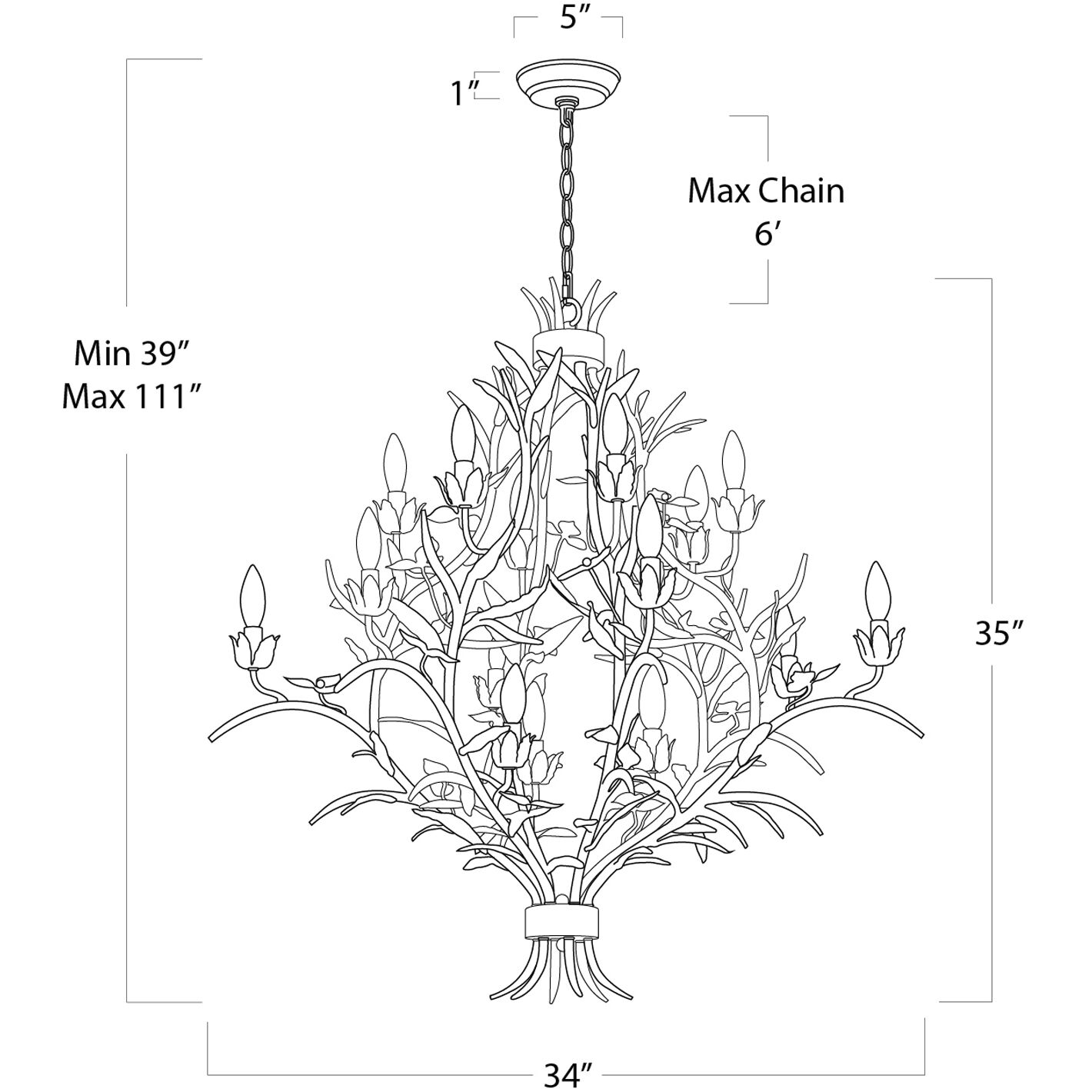 Trillium 15 Light 34 inch Antique Gold Leaf Chandelier Ceiling Light, Small