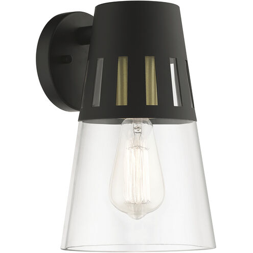 Covington 1 Light 11 inch Black with Soft Gold Finish Accents Outdoor Wall Lantern, Medium