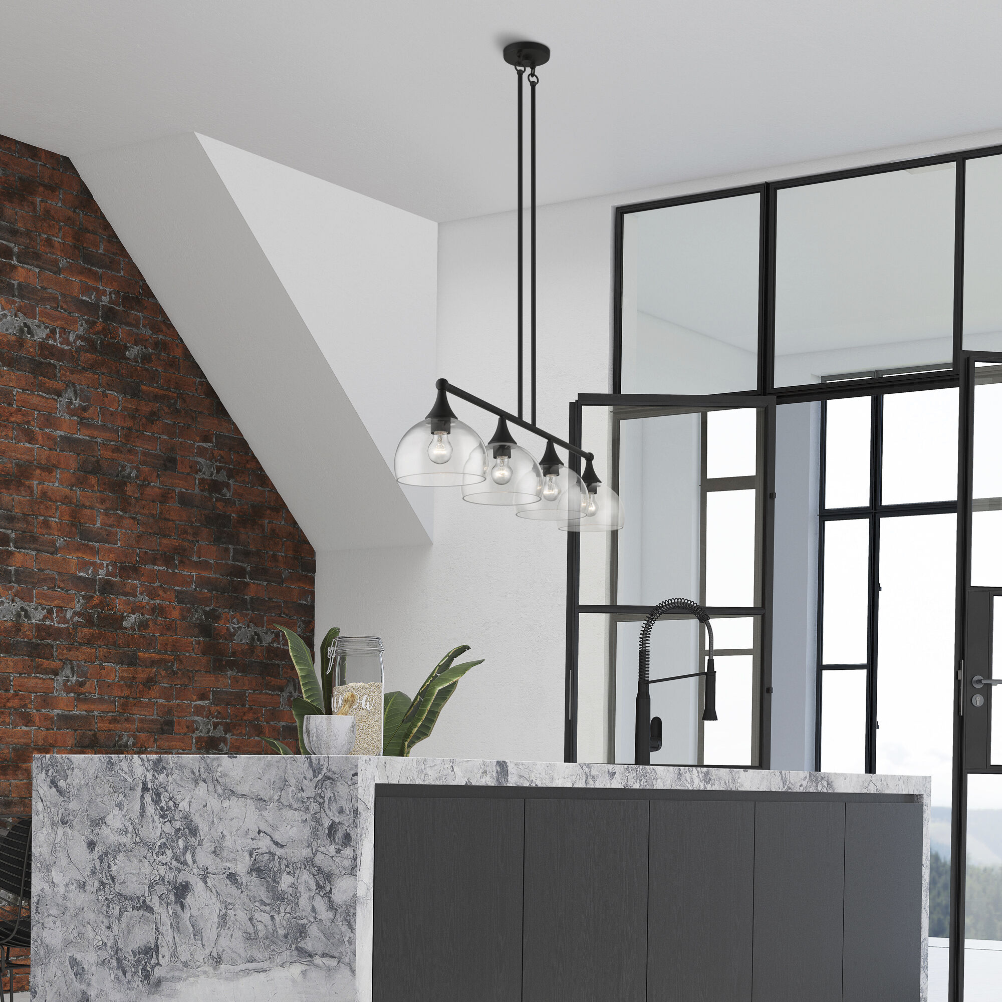 Glendon 4 Light 8.25 inch Black Large Linear Chandelier Ceiling Light