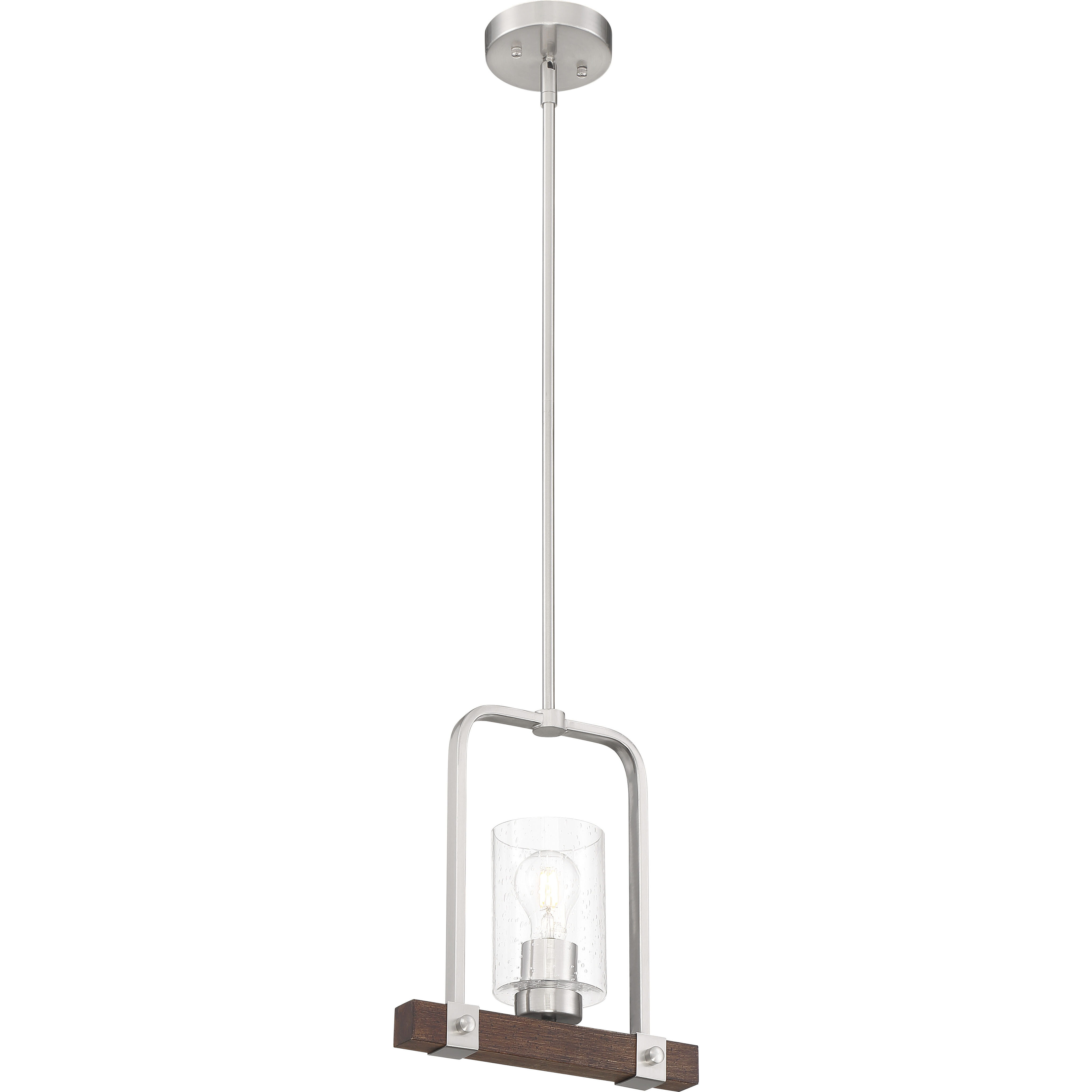 Arabel 1 Light 4 inch Brushed Nickel and Nutmeg Wood Mini Pendant Ceiling Light