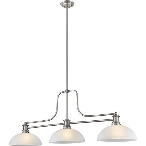 Melange 3 Light 52 inch Brushed Nickel Billiard Ceiling Light in White Linen Glass