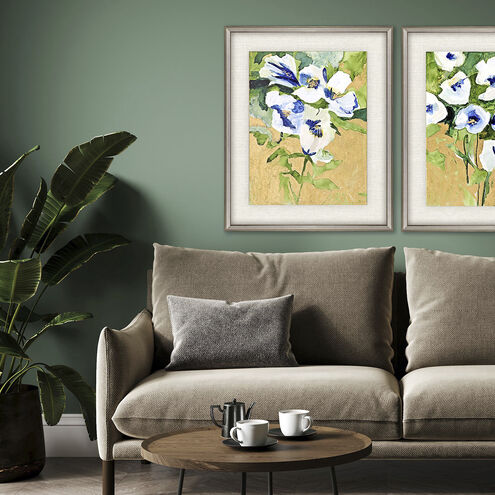 Snow Petals Blue and Green and Metallic and Multi Framed Art
