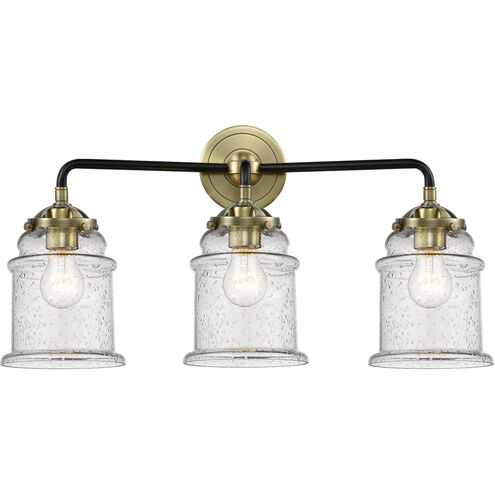 Nouveau Small Canton 3 Light 23 inch Black Antique Brass Bath Vanity Light Wall Light in Seedy Glass, Nouveau