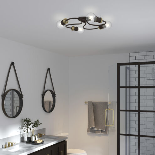 Bromley 4 Light 16 inch Bronze with Antique Brass Accents Flush Mount Ceiling Light, Large