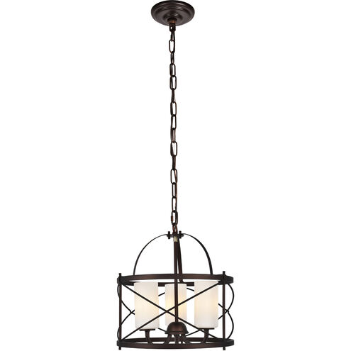 Wren 3 Light 16 inch Dark Copper Brown and White Pendant Ceiling Light