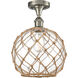 Ballston Large Farmhouse Rope 1 Light 10 inch Brushed Satin Nickel Semi-Flush Mount Ceiling Light in Clear Glass with Brown Rope, Ballston