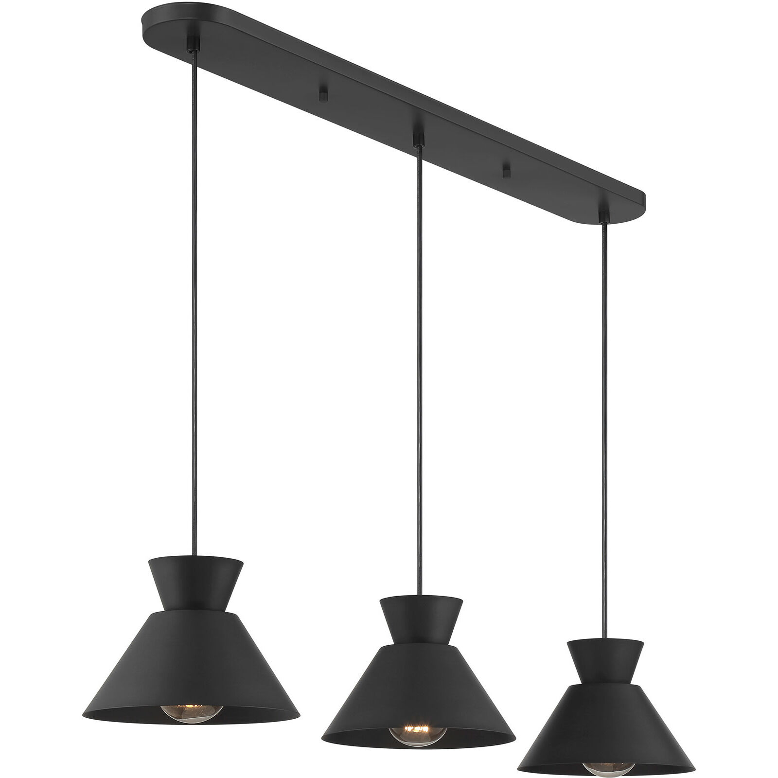 Mid-Century Modern 3 Light 40 inch Matte Black Linear Chandelier Ceiling Light