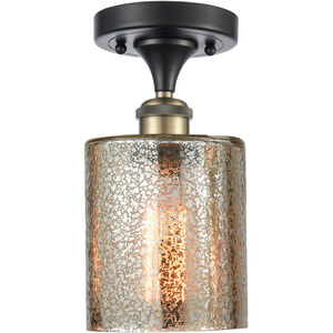 Ballston Cobbleskill LED 5 inch Black Antique Brass Semi-Flush Mount Ceiling Light in Mercury Glass, Ballston