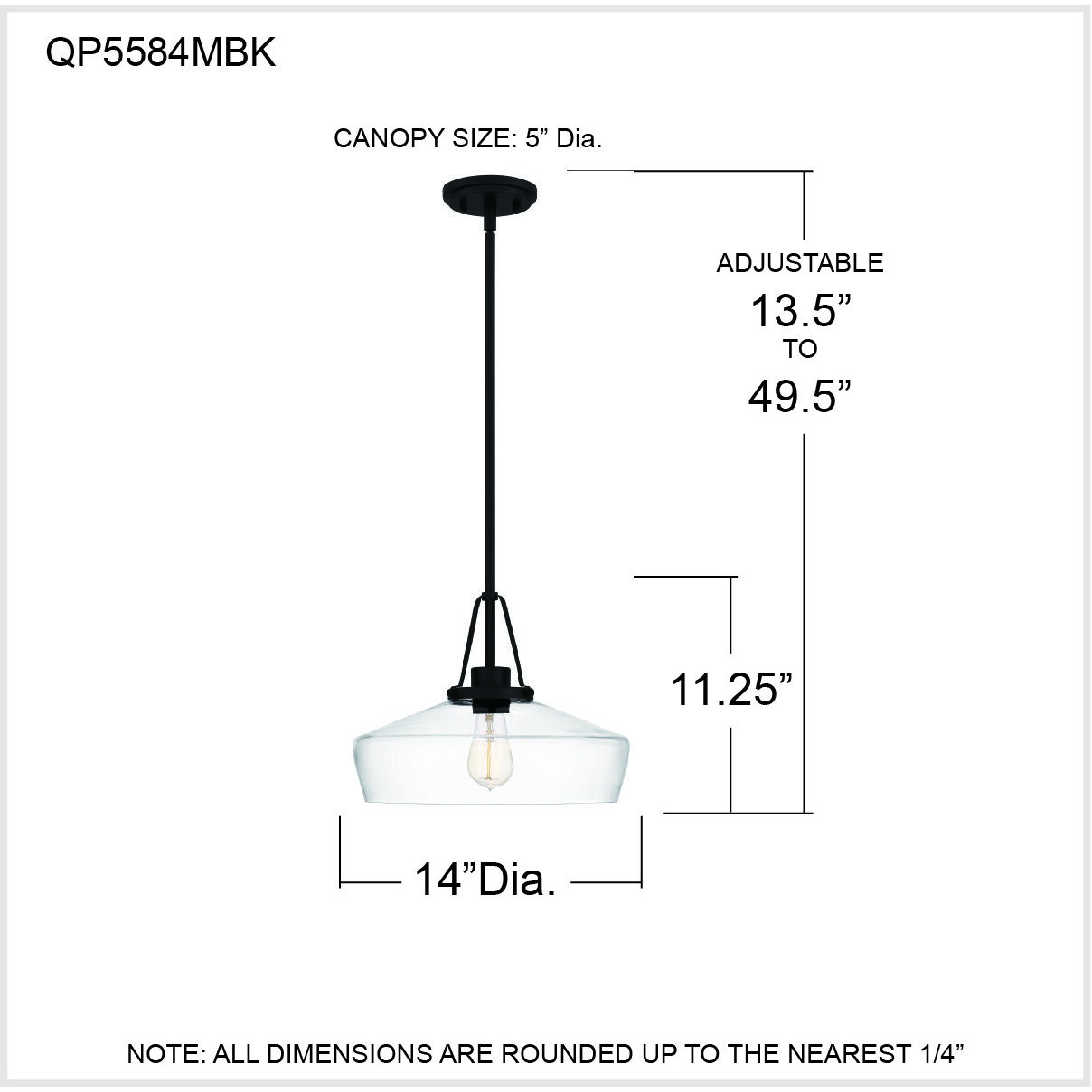 Haven 1 Light 14 inch Matte Black Pendant Ceiling Light