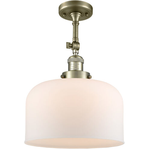 Franklin Restoration X-Large Bell LED 12 inch Antique Brass Semi-Flush Mount Ceiling Light in Matte White Glass, Franklin Restoration