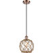 Ballston Farmhouse Rope 1 Light 8 inch Antique Copper Mini Pendant Ceiling Light in Clear Glass with Brown Rope, Ballston