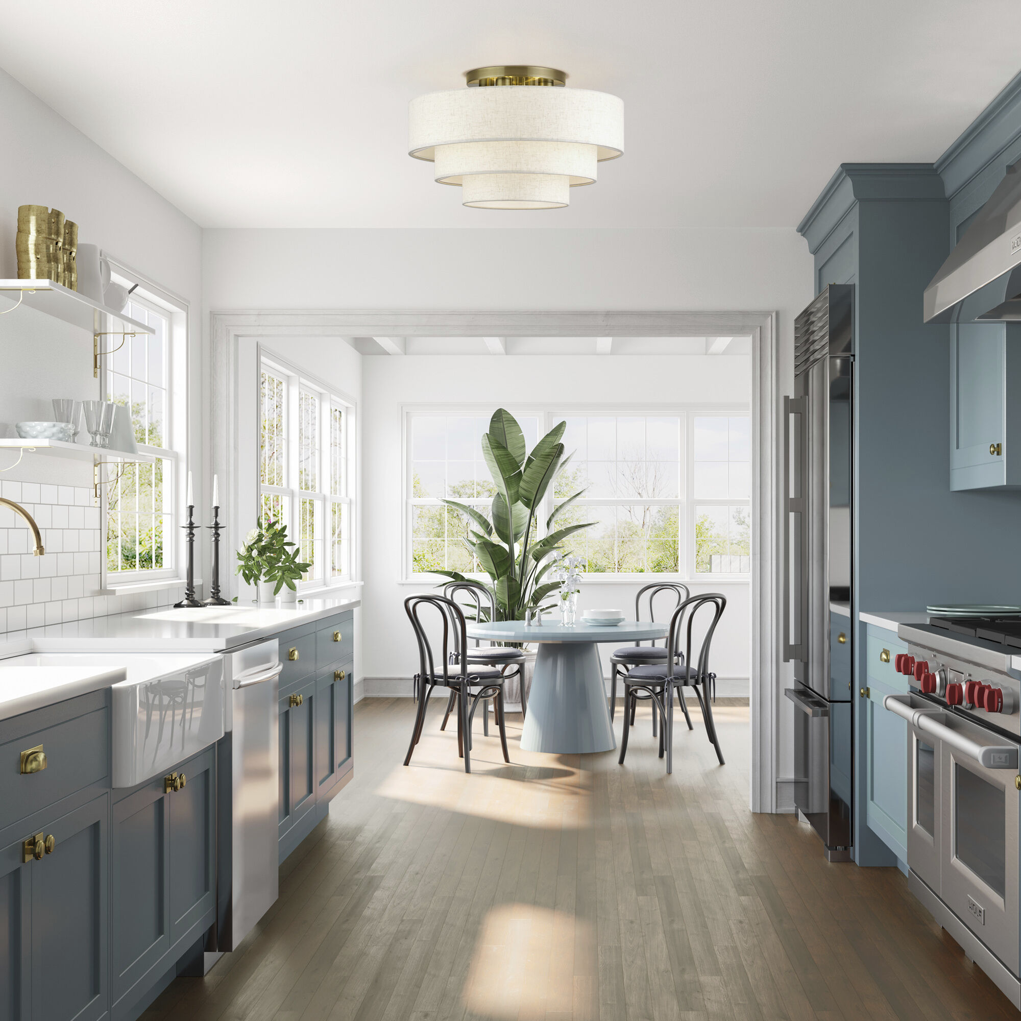 Manorwood 4 Light 21 inch Antique Brass Semi Flush Mount Ceiling Light, Extra Large