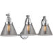 Franklin Restoration Large Cone 3 Light 28 inch Polished Chrome Bath Vanity Light Wall Light in Plated Smoke Glass, Franklin Restoration