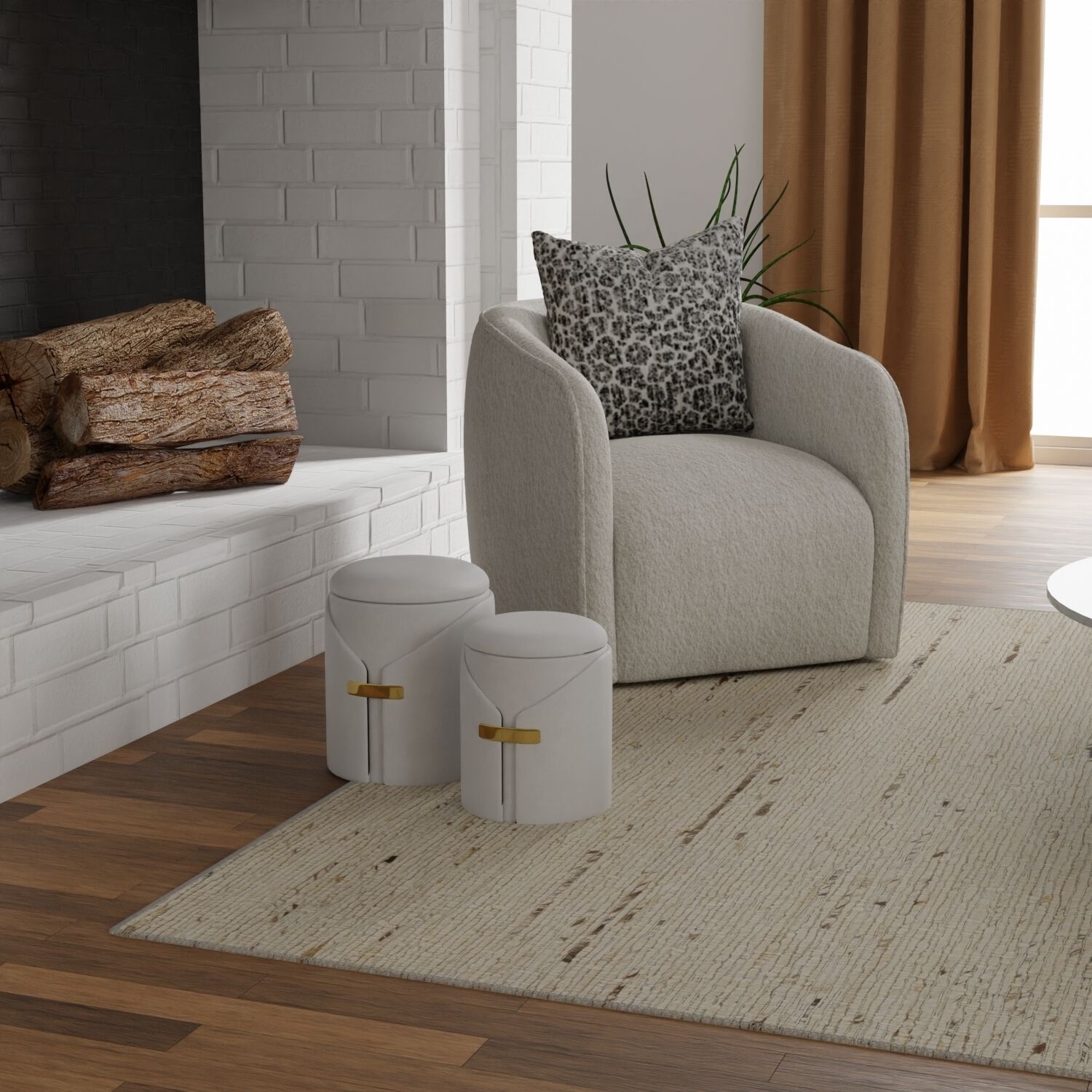 Nalo Cream and Gold Ottoman