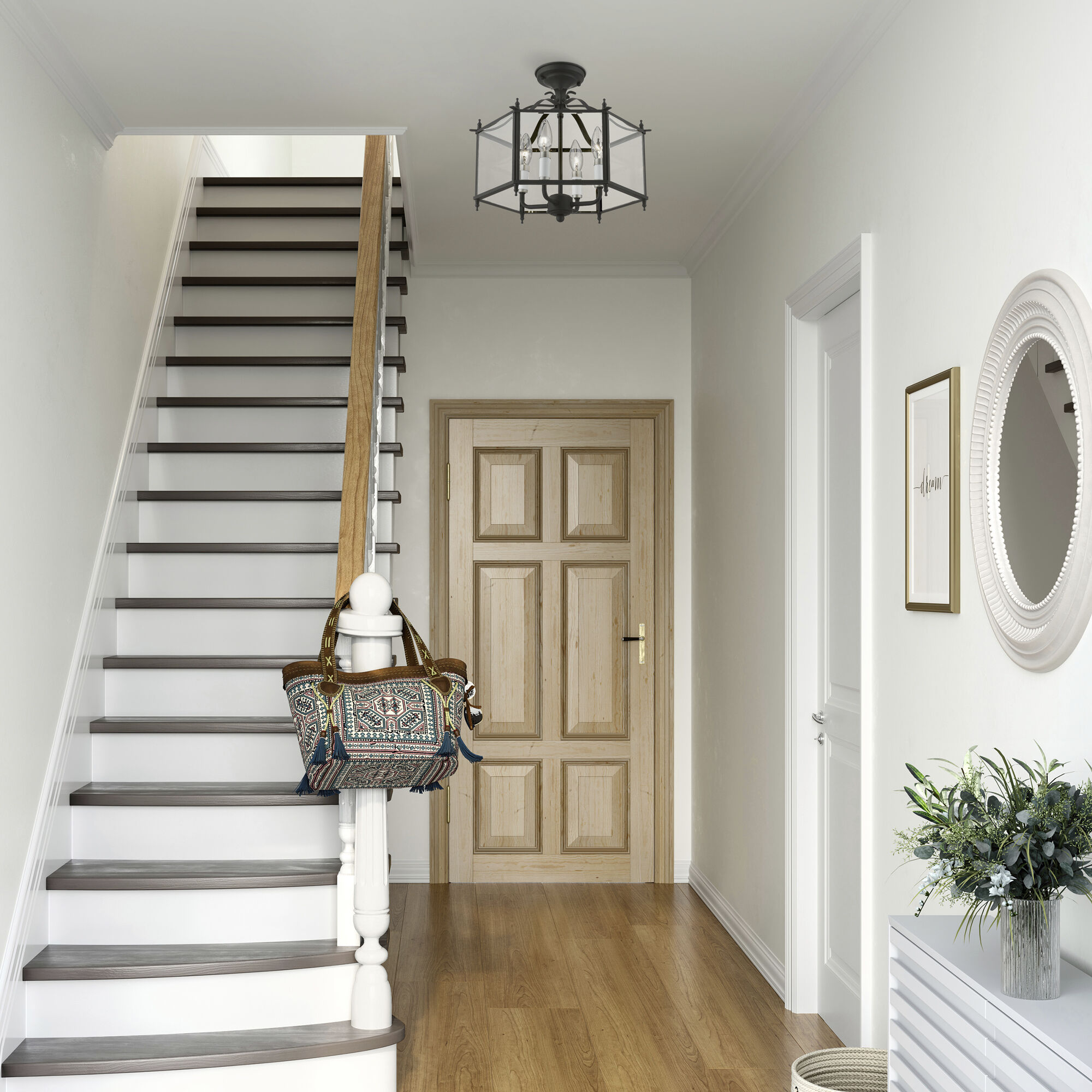 Livingston 4 Light 16 inch Black with Brushed Nickel Accents Convertible Pendant / Semi-Flush Ceiling Light