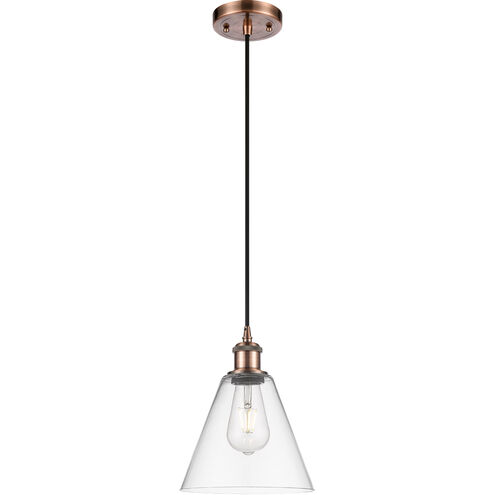 Ballston Cone 1 Light 8 inch Antique Copper Mini Pendant Ceiling Light in Clear Glass