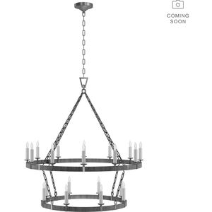 Chapman & Myers Darlana5 LED 39.25 inch Aged Iron and Natural Rattan Two Tier Chandelier Ceiling Light, Large