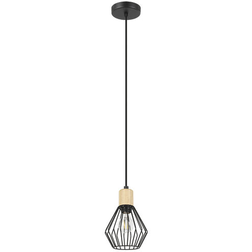 Palmorla 1 Light 6.25 inch Black and Natural Wood Pendant Ceiling Light