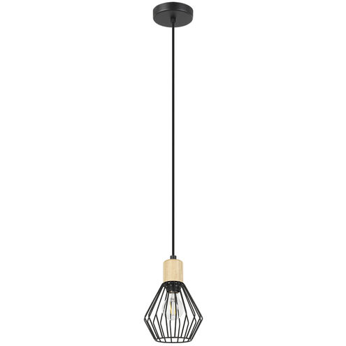 Palmorla 1 Light 6 inch Black and Natural Wood Pendant Ceiling Light